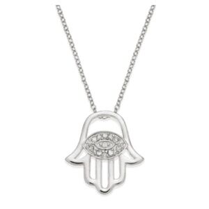 Silver Hamsa Pendant Necklace Sterling Silver 1/10 CTTW Diamonds 18 chain
